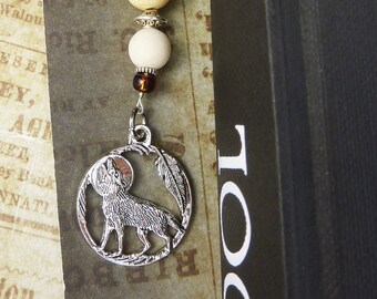 Bookmark WOLF MOON - small bookmark with beads and wolf charm