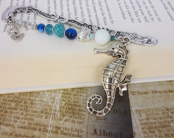 Seahorse bookmark UNDER THE SEA - metal bookmark with mermaid and dolphin - maritime gift for readers