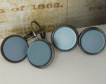 Ohrringe Rauchblau mit Anthrazit - Cabochon Ohrringe mit matten Polaris Cabochons  / AUSWAHL: hängende Ohrringe oder Ohrstecker