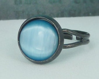 Cabochon ring black turquoise / black ring / size adjustable / 10mm Cateye dome