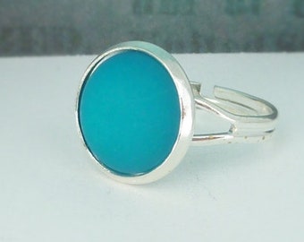 Cabochon ring turquoise silver matt / size adjustable / 12mm Polaris dome