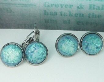 Cabochon earrings anthracite turquoise matt / SELECTION: lever back or stud earrings