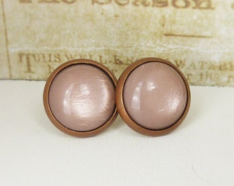 Earrings old pink and copper - stud earrings with 12mm Polaris  Cabochons