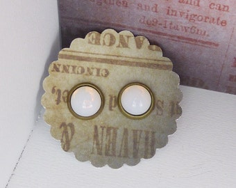 Cabochon Stud earrings / white earrings / 8mm cabochons milky white / bronze stud earrings