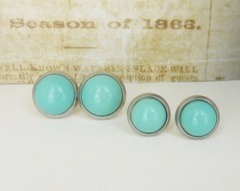 stud earrings silver turquoise, with cabochons / SELECTION: 12mm or 10mm