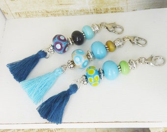 Tassel charm in turquoise with silver - planner accessories - handbag charm - Boho necklace pendant - pencil case charm