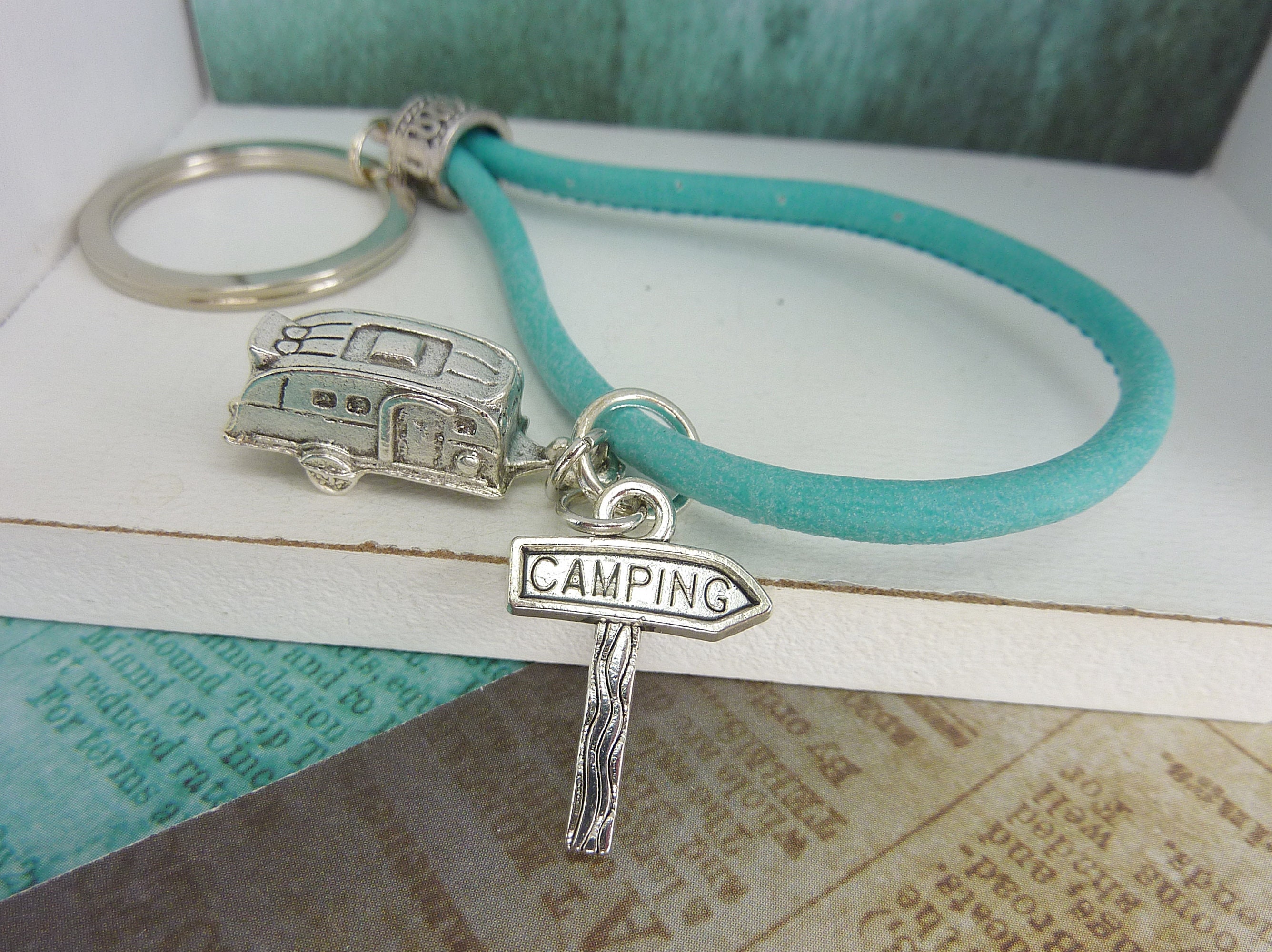 Camping key chain with caravan pendant as camper gift Etsy