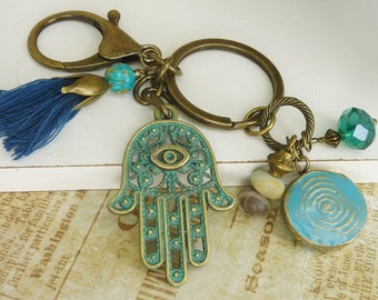 Schlüsselanhänger mit Hamsa Hand Fatima Anhänger Amulett Schlüsselring Türkei