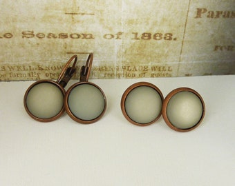 Earrings copper, grey, matt - Polaris cabochons 12mm / CHOICE: dangle earrings or stud earrings - All day jewellery