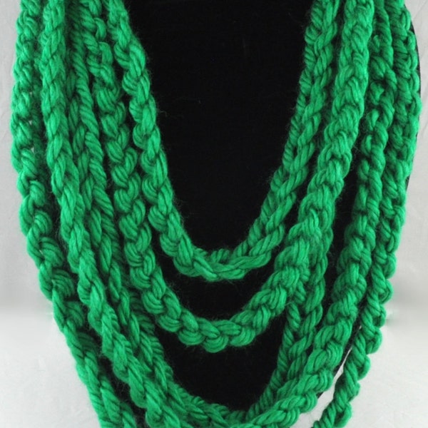 Yarn necklace, yarn scarf, crochet, apple green, handmade, mod