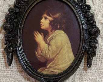 Vintage Italiaanse sierlijke ovale wandplaquette met 'Praying Samuel'