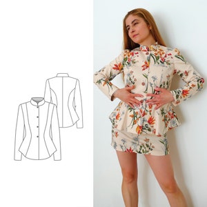 Women's Tailored Peplum Blazer PDF Sewing Pattern N.54 with tutorial