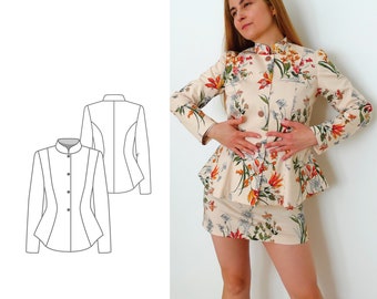 Women's Tailored Peplum Blazer PDF Sewing Pattern N.54 with tutorial