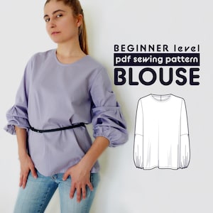 Blouse PDF Sewing Pattern for Women N.53 | Round neckline and long sleeves | with sewing instructions