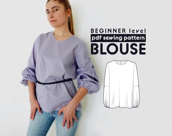 Blouse PDF Sewing Pattern  - Sizes 36-54 - includes sewing instructions and seam allowances