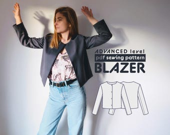 Women's Blazer PDF Sewing Pattern | lined, with pockets and boxy silhouette | Sizes 36-54 | includes sewing instructions and seam allowances