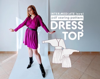 V-Neck Jersey Fabric Dress PDF Sewing Pattern N.95 | Sizes XS-XXL | includes seam allowances and comes with sewing instructions