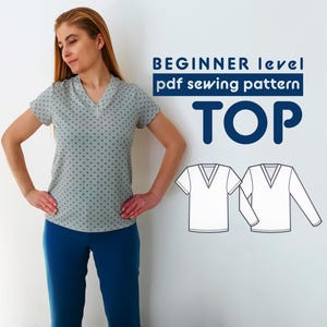 T-shirt PDF Sewing Pattern for Women N.29 | Sizes XS-5XL | V-Neck with short or long sleeves | with sewing instructions