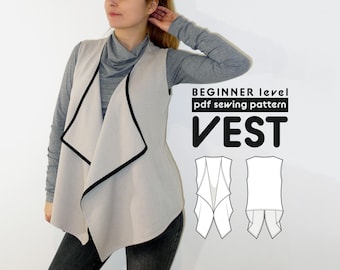 Vest PDF Sewing Pattern N.31 | Sleeveless, Open Front, Waterfall Neckline | out of Knit Fabric | Beginner Friendly | Sizes XS-XXL