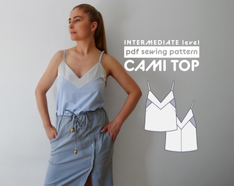 V-Neck Cami Top PDF Sewing Pattern  - Sizes 38-54 - includes sewing instructions and seam allowances