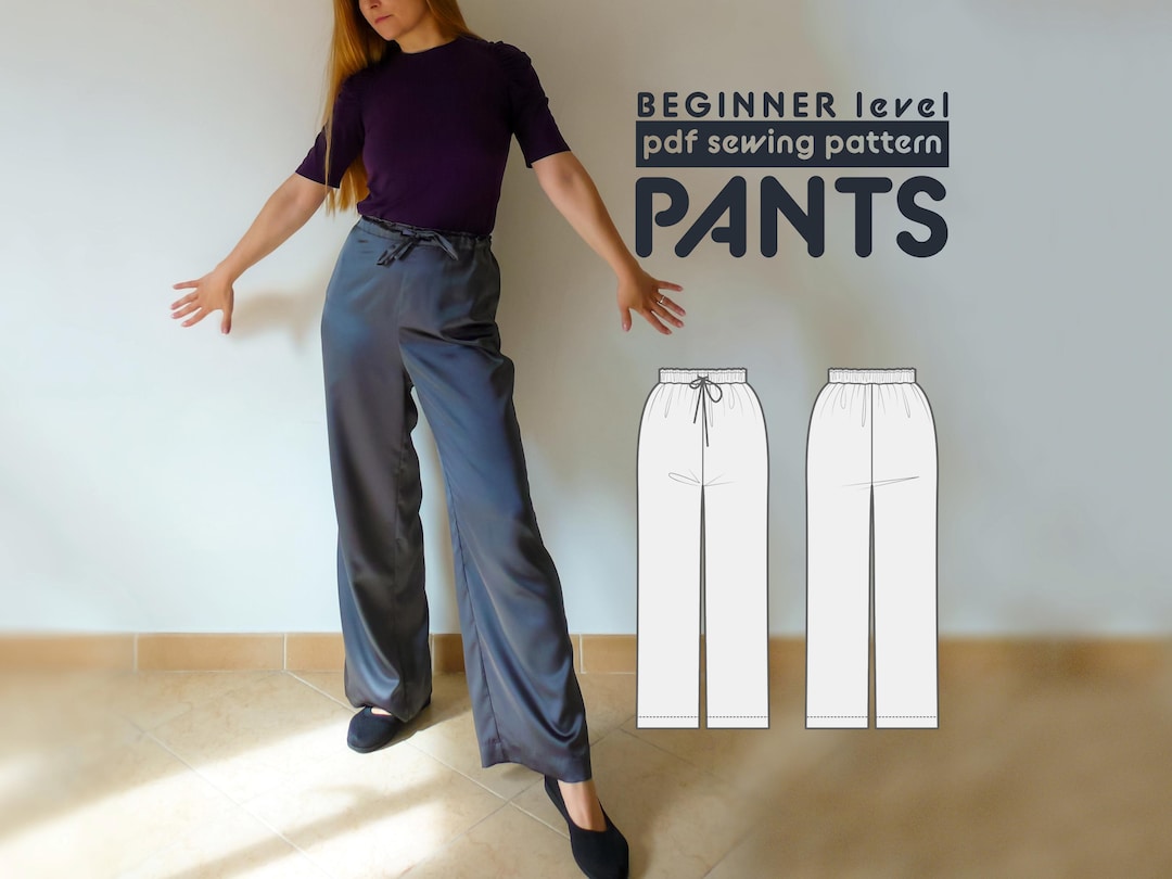 Wide Leg Pants PDF Sewing Pattern | Beginner Friendly | Drawstring ...