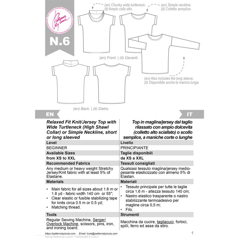 Relaxed Fit Top PDF Sewing Pattern | with long or short sleeve | in stretchy knit fabric | Sizes XS-XXL | includes seam allowances image 2