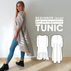 Tunic PDF Sewing Pattern N.80 | Slouchy Style, High Low Hem and Puffed Sleeves | with included seam allowances and sewing instructions