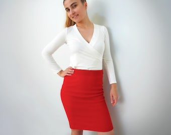Skirt PDF Sewing Pattern N.24, pencil style slim-fitting and over the knee length, Sizes XS-5XL
