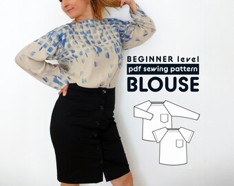 Blouse PDF Sewing Pattern  - Sizes 38-54 - includes sewing instructions and seam allowances