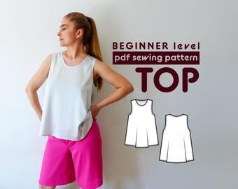 Tank Top PDF Sewing Pattern N.26  | round neckline and sleeveless | with sewing instructions and seam allowances included | Sizes 36 - 54