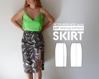 Jupe PDF Patron de couture avec fente sur le devant et forme - Main Image