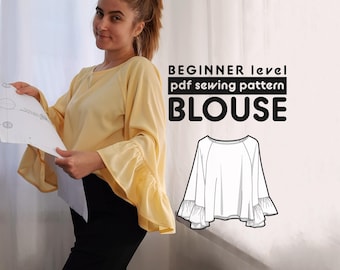 Ruffled Sleeve Blouse PDF Sewing Pattern - Beginner Friendly - includes sewing instructions and seam allowances