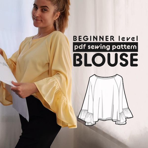 Ruffled Sleeve Blouse PDF Sewing Pattern - Beginner Friendly - includes sewing instructions and seam allowances