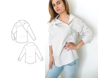 Asymmetric Collar Shirt Sewing Pattern, PDF, N.32