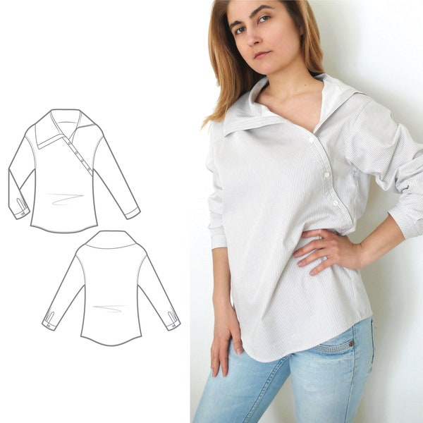 Asymmetric Collar Shirt PDF Sewing Pattern N.32