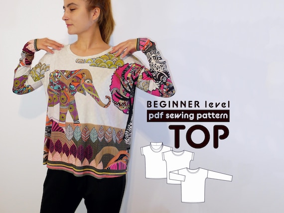 Relaxed Fit Top PDF Sewing Pattern | with long or short sleeve | in stretchy knit fabric | Sizes XS-XXL | includes seam allowances