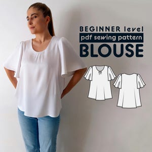 Scoop Neck Blouse PDF Sewing Pattern | Sizes 36-54 | includes sewing instructions and seam allowances