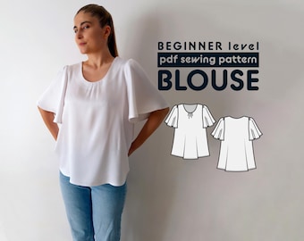 Scoop Neck Blouse PDF Sewing Pattern | Sizes 36-54 | includes sewing instructions and seam allowances