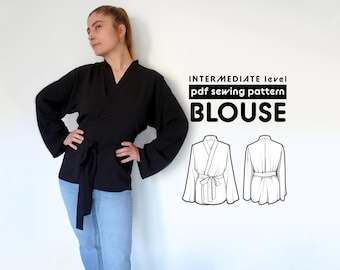 Wrap Blouse PDF Sewing Pattern  | Sizes 36-54 | includes sewing instructions and seam allowances