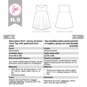 Jersey Tank Top PDF Sewing Pattern N.9, Sizes XS-5XL image 2