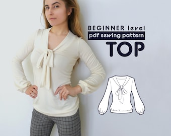 Bow Tie Top PDF Sewing Pattern | Beginner friendly | out of stretchy knit fabric | includes sewing instructions and seam allowances