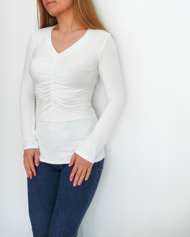 Patron de couture PDF pour t-shirt froncé sur le devant pour femme n 88 avec tutoriel, tailles XS-XXL image 6