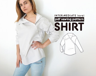 Shirt PDF Sewing Pattern N.32 | Asymmetric Collar and Long Sleeves | with sewing instructions