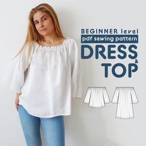 Top and Dress PDF Sewing Pattern N.79 | wide-fit with long or short sleeves to wear on or off the shoulder | with sewing instructions XS-XXL