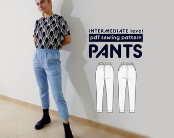 Tapered Pants PDF Sewing Pattern  - Sizes 38-50 - includes sewing instructions and seam allowances