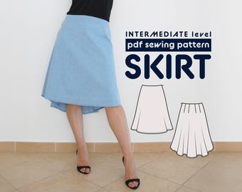 Lined A-Line Skirt PDF Sewing Pattern - Sizes 38-54 - includes sewing instructions and seam allowances