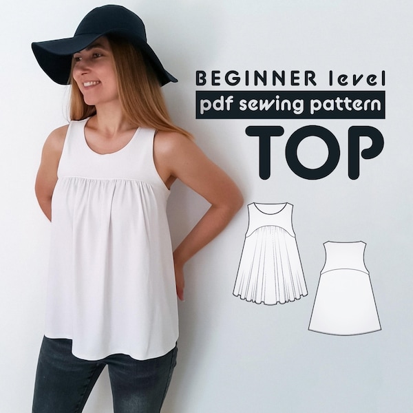 Tank Top PDF Sewing Pattern - Beginner friendly - Sizes XS -5XL - includes sewing instructions