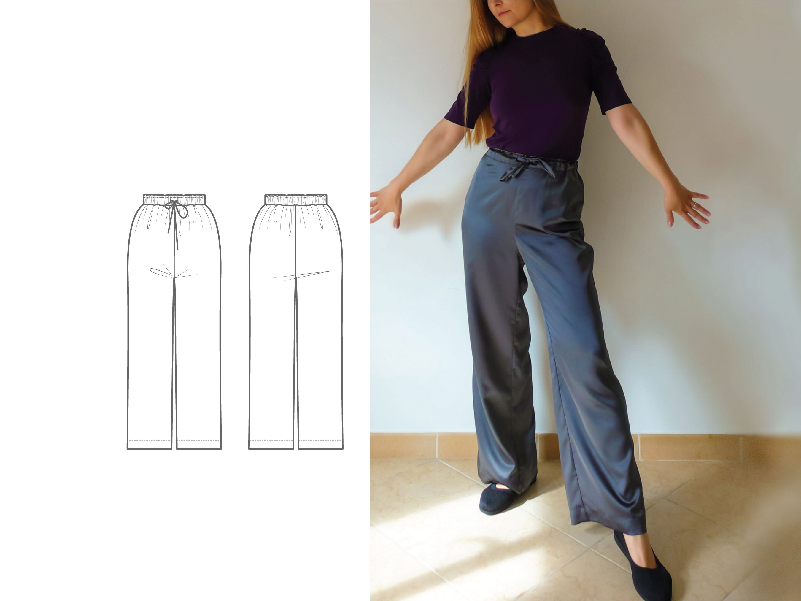 1XL-5XL Palazzo Pants PDF Sewing Pattern Plus Size Wide Leg Trousers Loose  Fit High Waist Pants With Pocket Print at Home DIY Women Clothes 