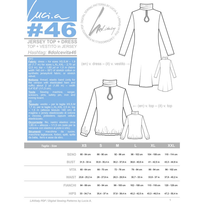 PDF Sewing Pattern Jersey / Knit Turtleneck Dress and Top with Etsy