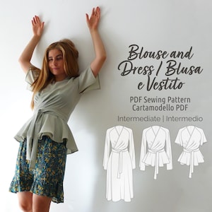 Wrap Blouse PDF Sewing Pattern N.78 | V-Neckline with short or long sleeves | with the seam allowances included and sewing instructions